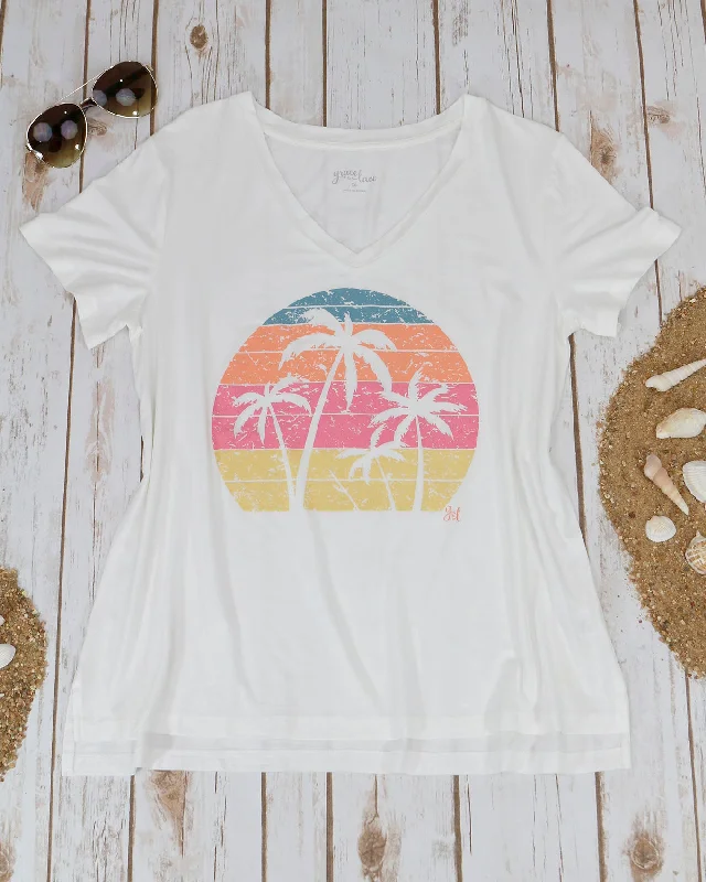 VIP Favorite Perfect V-Neck Graphic Tee - Palm Trees